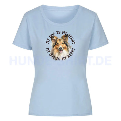 Premium Organic Damen-Shirt "Sheltie HEART" Sky Blue – hunde-shirt.de