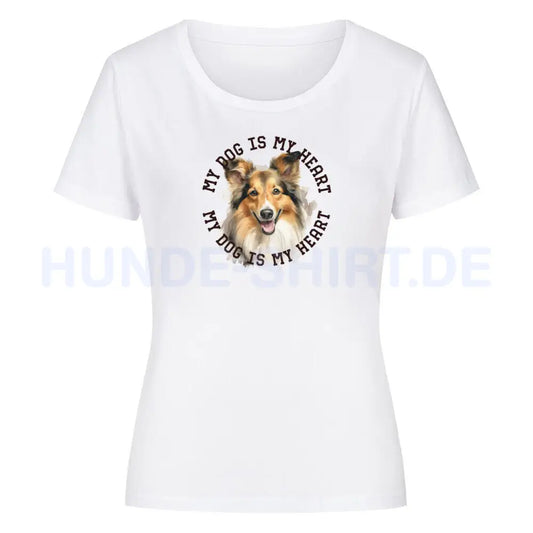 Premium Organic Damen-Shirt "Sheltie HEART" Weiß – hunde-shirt.de