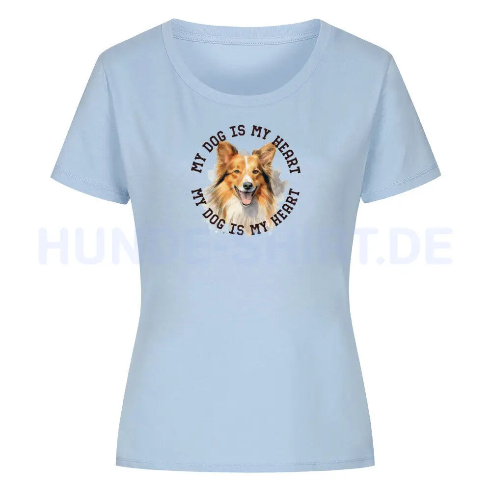 Premium Organic Damen-Shirt "Shetland Sheepdog HEART" Sky Blue – hunde-shirt.de