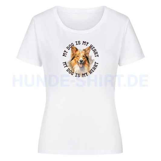 Premium Organic Damen-Shirt "Shetland Sheepdog HEART" Weiß – hunde-shirt.de