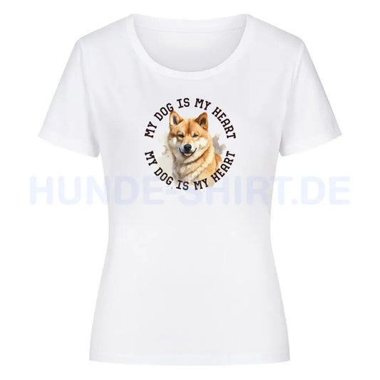 Premium Organic Damen-Shirt "Shiba Inu HEART" Weiß – hunde-shirt.de