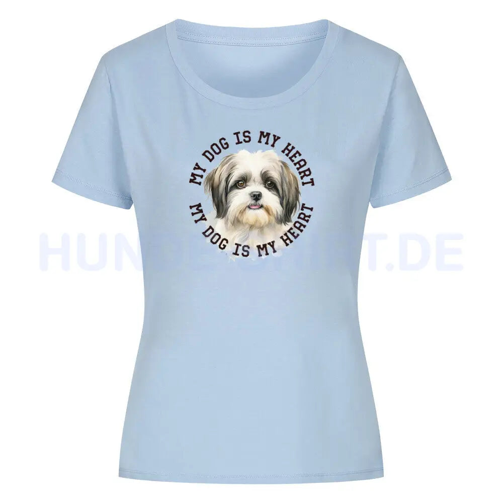 Premium Organic Damen-Shirt "Shih Tzu grau weiß" Sky Blue – hunde-shirt.de