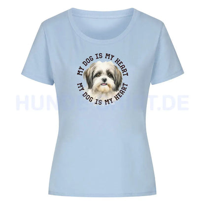 Premium Organic Damen-Shirt "Shih Tzu grau weiß" Sky Blue – hunde-shirt.de