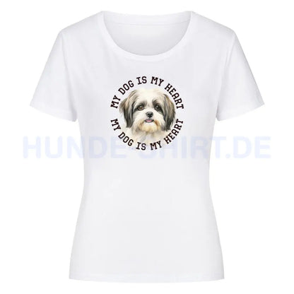 Premium Organic Damen-Shirt "Shih Tzu grau weiß" Weiß – hunde-shirt.de