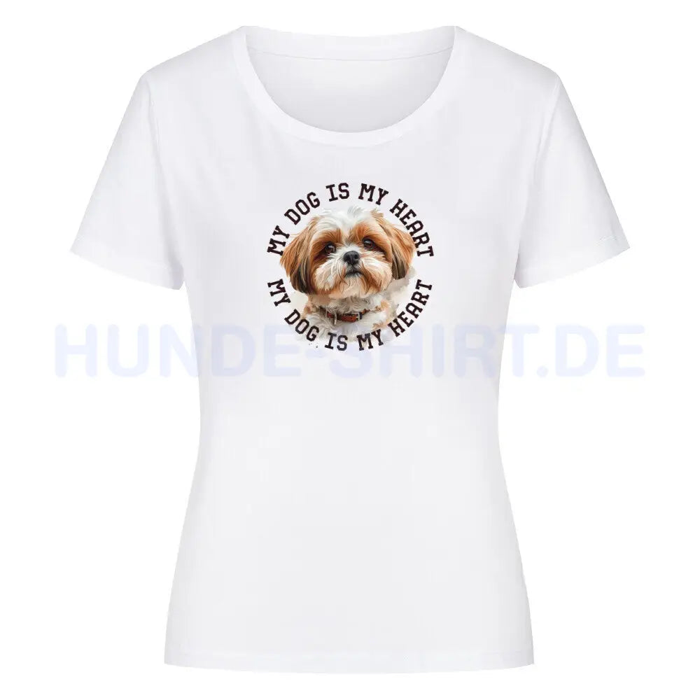 Premium Organic Damen-Shirt "Shih Tzu HEART" Weiß – hunde-shirt.de