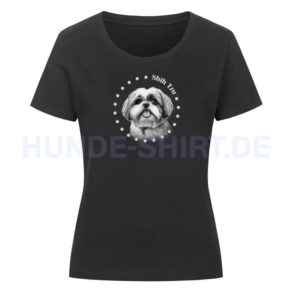 Premium Organic Damen-Shirt "Shih Tzu Rounded" Schwarz – hunde-shirt.de