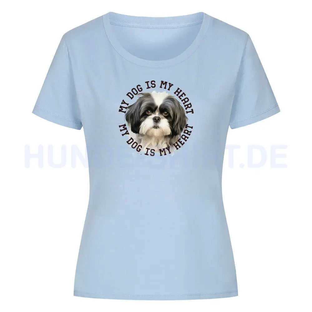 Premium Organic Damen-Shirt "Shih Tzu schwarz weiß" Sky Blue – hunde-shirt.de