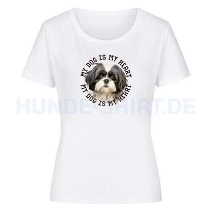 Premium Organic Damen-Shirt "Shih Tzu schwarz weiß" Weiß – hunde-shirt.de