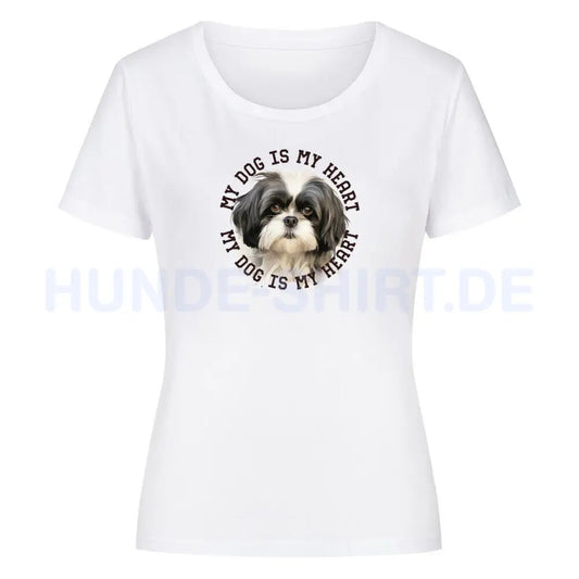 Premium Organic Damen-Shirt "Shih Tzu schwarz weiß" Weiß – hunde-shirt.de