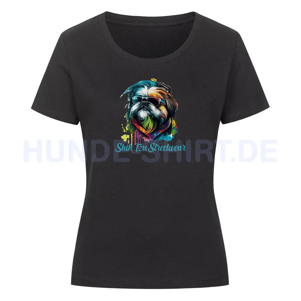 Premium Organic Damen-Shirt "Shih Tzu - Streetwear" Schwarz – hunde-shirt.de