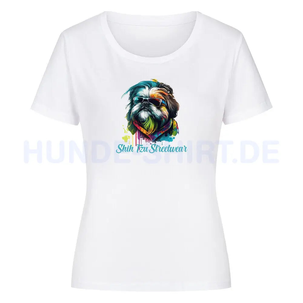 Premium Organic Damen-Shirt "Shih Tzu - Streetwear" Weiß – hunde-shirt.de