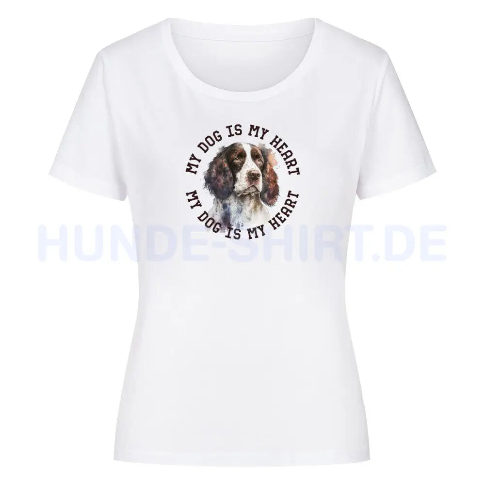 Premium Organic Damen-Shirt "Springer Spaniel HEART" Weiß – hunde-shirt.de