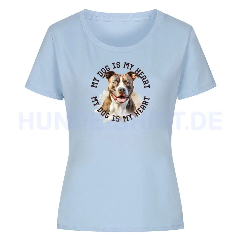 Premium Organic Damen-Shirt "Staffordshire Bullterrier" Sky Blue – hunde-shirt.de