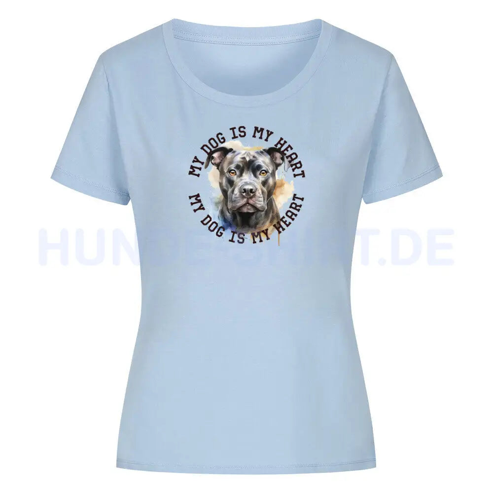 Premium Organic Damen-Shirt "Staffordshire Terrier grau" Sky Blue – hunde-shirt.de