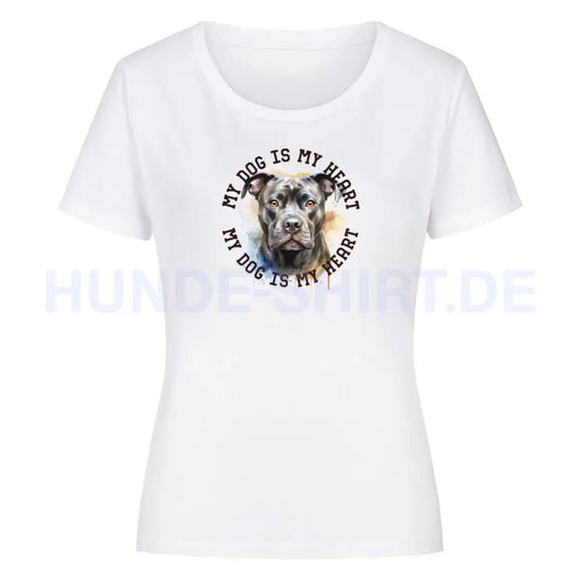 Premium Organic Damen-Shirt "Staffordshire Terrier grau" Weiß – hunde-shirt.de