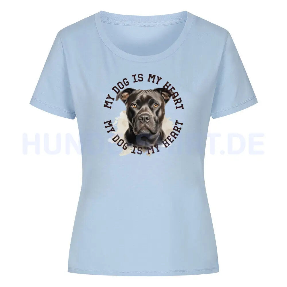 Premium Organic Damen-Shirt "Staffordshire Terrier" Sky Blue – hunde-shirt.de