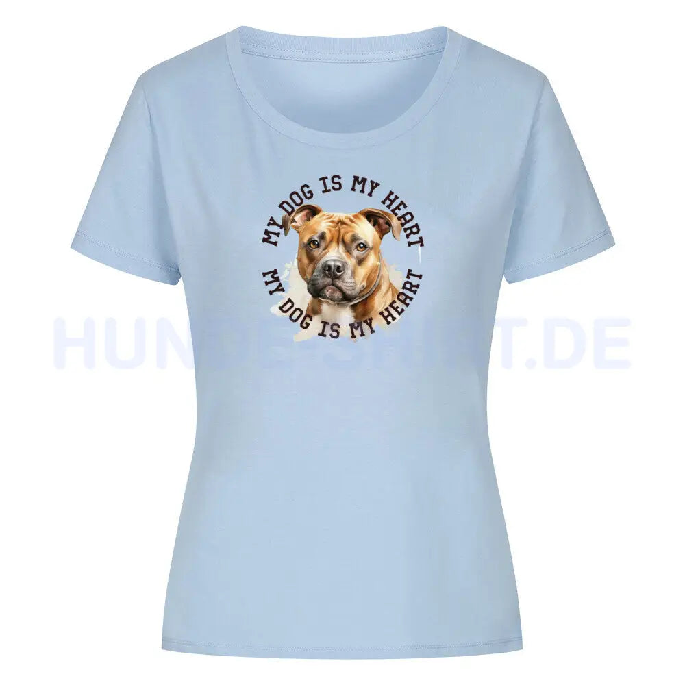 Premium Organic Damen-Shirt "Staffy" Sky Blue – hunde-shirt.de