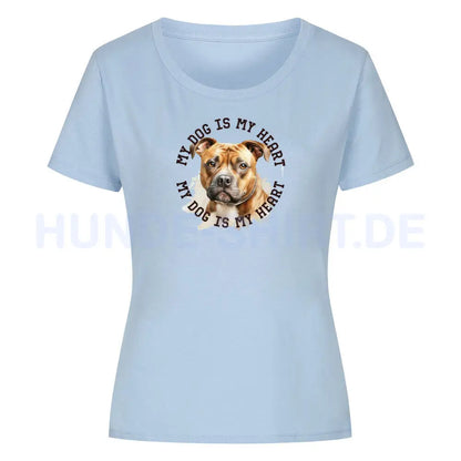 Premium Organic Damen-Shirt "Staffy" Sky Blue – hunde-shirt.de