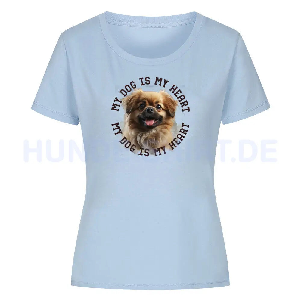 Premium Organic Damen-Shirt "Tibet Spaniel HEART" Sky Blue – hunde-shirt.de