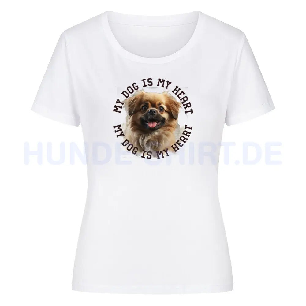 Premium Organic Damen-Shirt "Tibet Spaniel HEART" Weiß – hunde-shirt.de