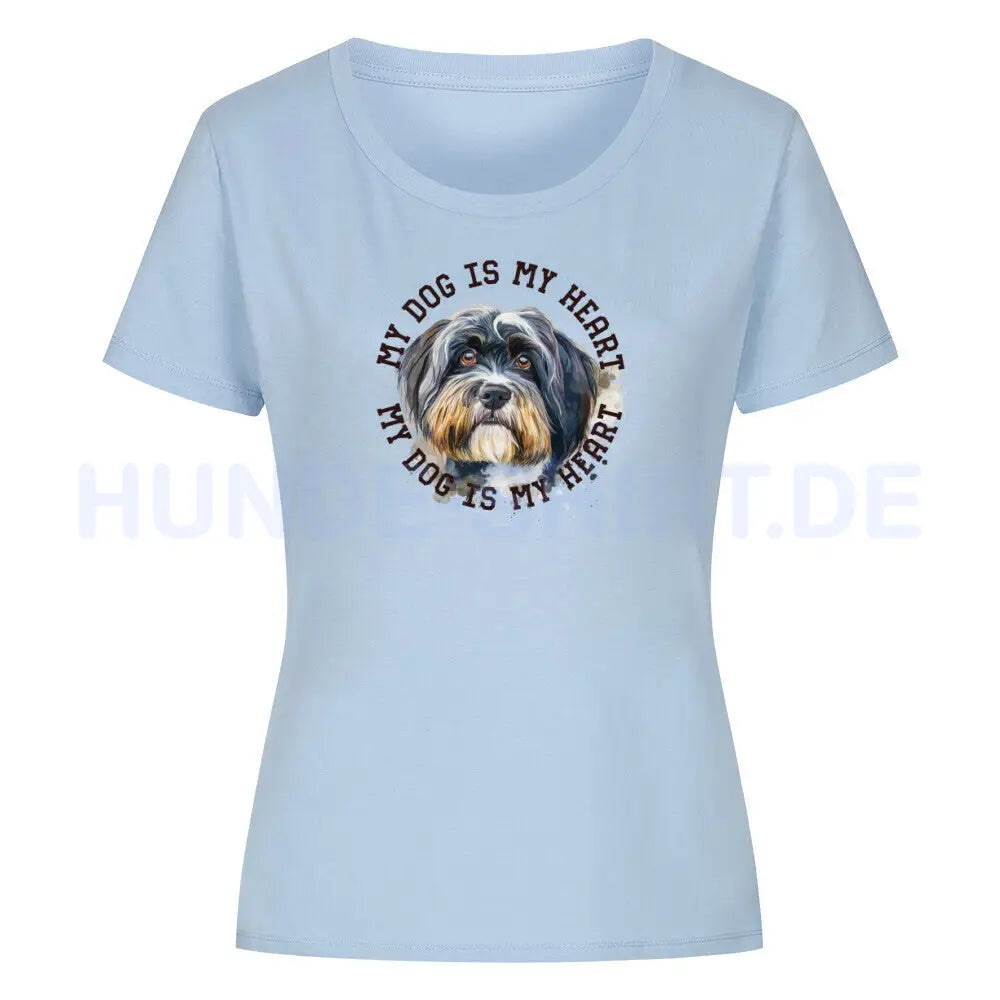 Premium Organic Damen-Shirt "Tibet Terrier HEART" Sky Blue – hunde-shirt.de