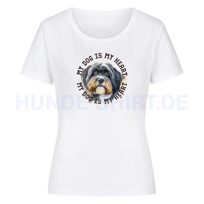 Premium Organic Damen-Shirt "Tibet Terrier HEART" Weiß – hunde-shirt.de