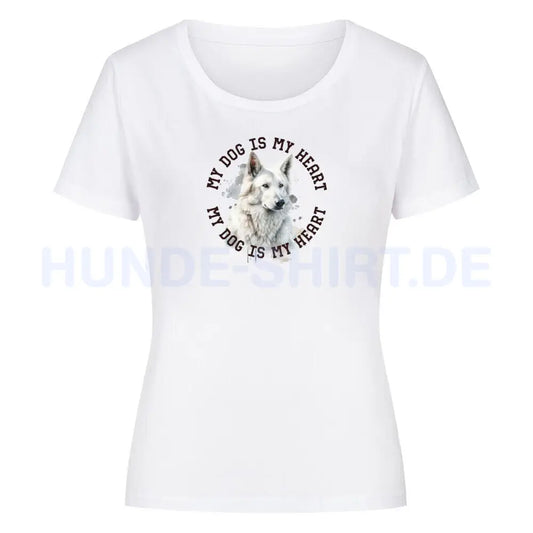 Premium Organic Damen-Shirt "Weißer Schäferhund HEART 2" Weiß – hunde-shirt.de