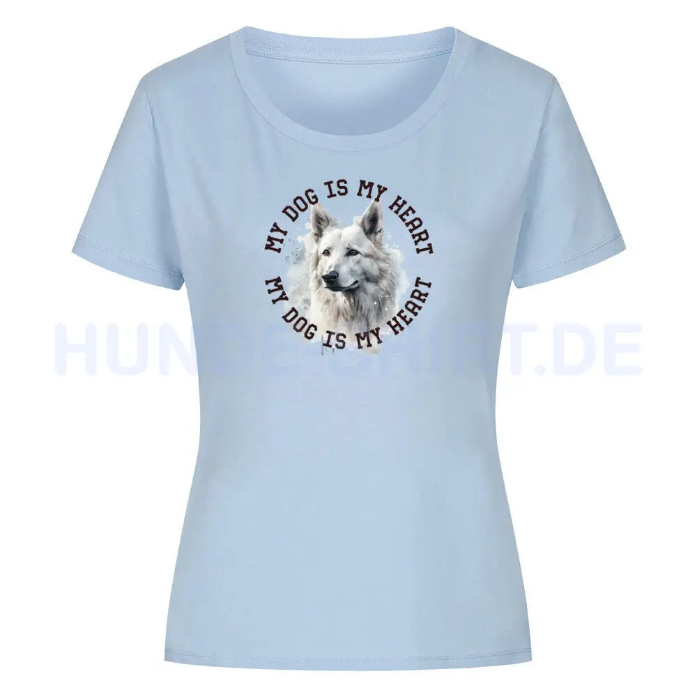 Premium Organic Damen-Shirt "Weißer Schäferhund HEART" Sky Blue – hunde-shirt.de