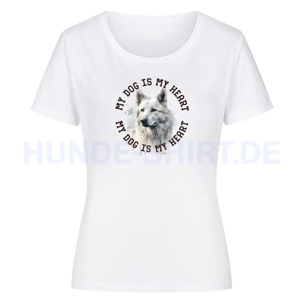 Premium Organic Damen-Shirt "Weißer Schäferhund HEART" Weiß – hunde-shirt.de