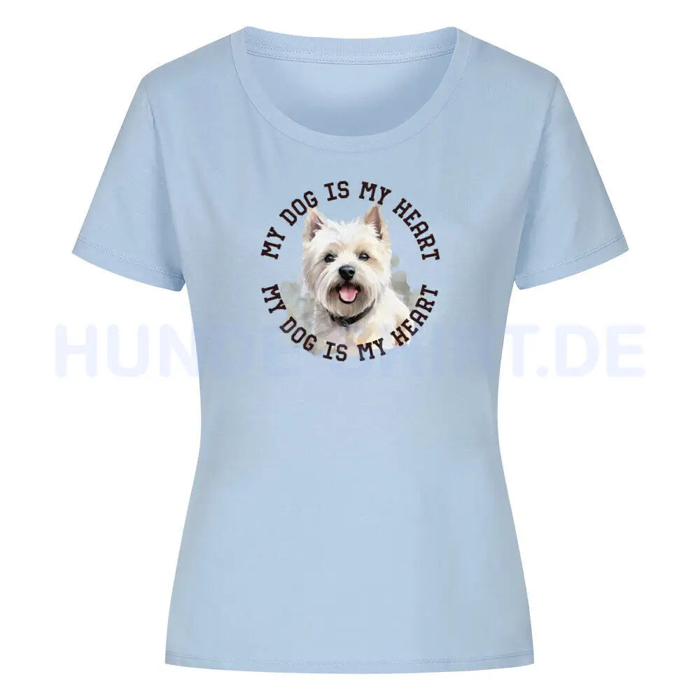 Premium Organic Damen-Shirt "Westie HEART" Sky Blue – hunde-shirt.de