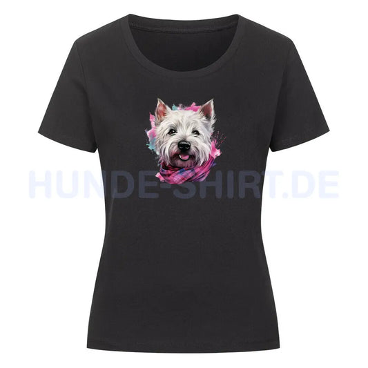 Premium Organic Damen-Shirt "Westie - Wintermädchen" Schwarz – hunde-shirt.de