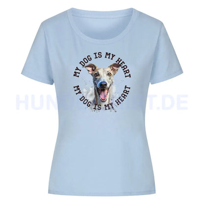 Premium Organic Damen-Shirt Whippet HEART 2" Sky Blue – hunde-shirt.de