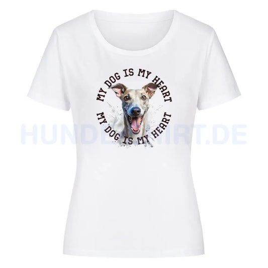 Premium Organic Damen-Shirt Whippet HEART 2" Weiß – hunde-shirt.de