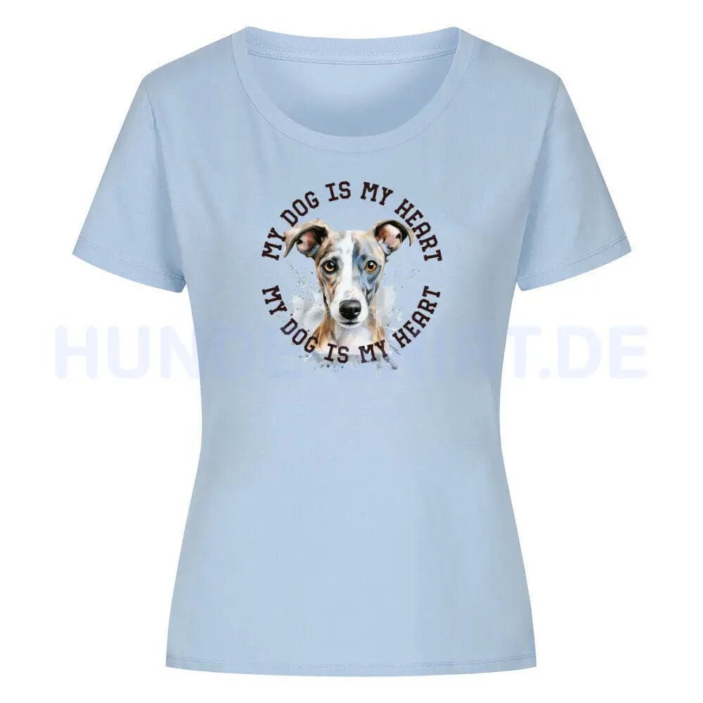 Premium Organic Damen-Shirt "Whippet HEART" Sky Blue – hunde-shirt.de