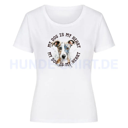 Premium Organic Damen-Shirt "Whippet HEART" Weiß – hunde-shirt.de