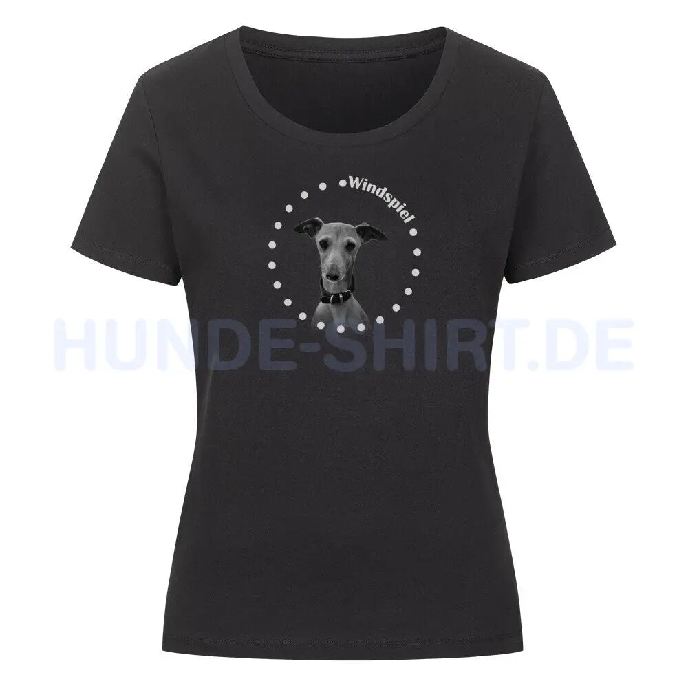 Premium Organic Damen-Shirt "Windspiel Rounded" Schwarz – hunde-shirt.de