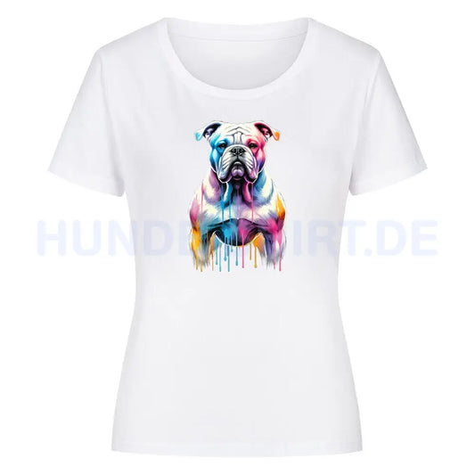 Premium Organic Damen-Shirt Women "American Bulldog ART" Weiß – hunde-shirt.de