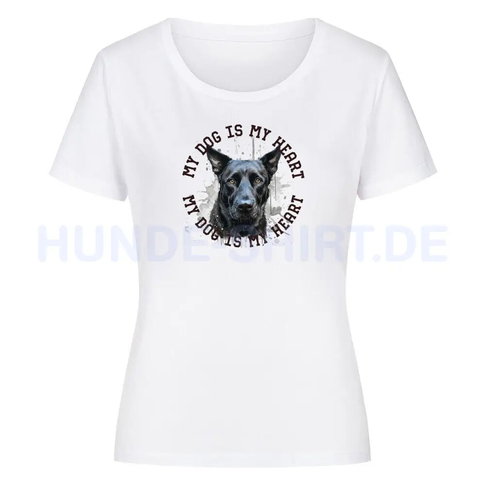 Premium Organic Damen-Shirt Women "Belgischer Schäferhund schwarz HEART" Weiß – hunde-shirt.de