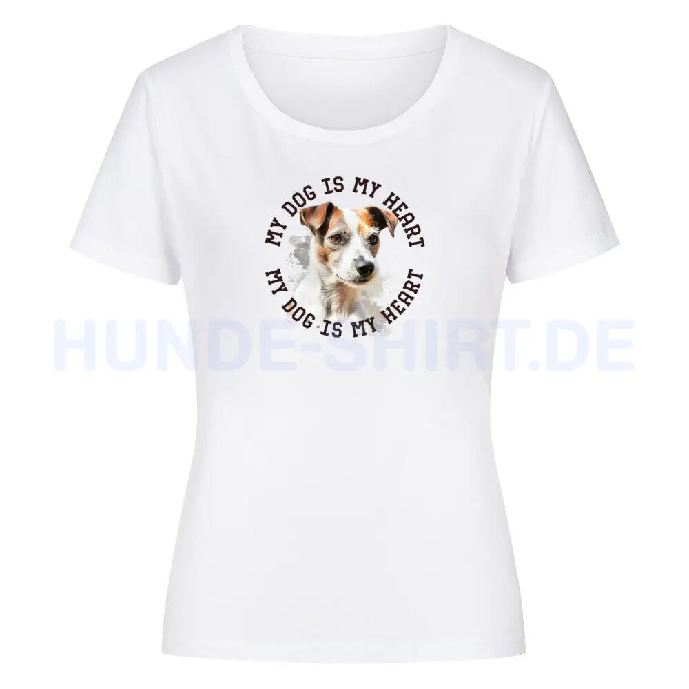 Premium Organic Damen-Shirt Women "Parson Russell Terrier HEART" Weiß – hunde-shirt.de