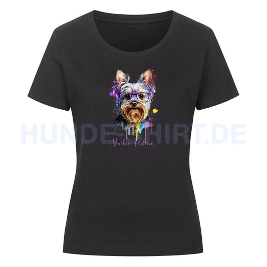 Premium Organic Damen-Shirt "Yorkie Fashion" Schwarz – hunde-shirt.de