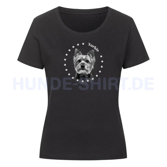 Premium Organic Damen-Shirt "Yorkie Rounded" Schwarz – hunde-shirt.de