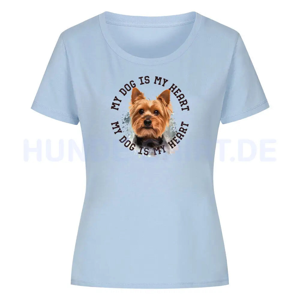 Premium Organic Damen-Shirt "Yorkshire Terrier HEART" Sky Blue – hunde-shirt.de