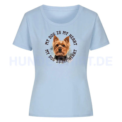 Premium Organic Damen-Shirt "Yorkshire Terrier HEART" Sky Blue – hunde-shirt.de