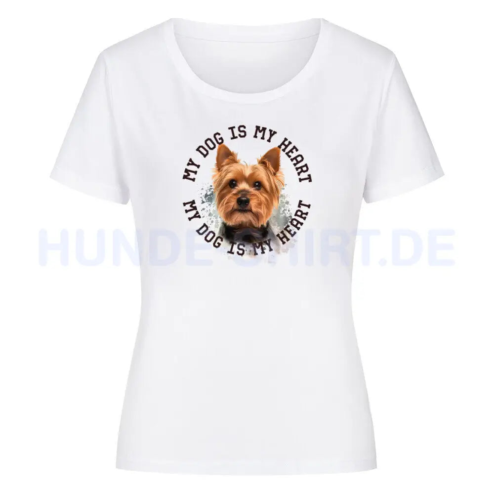 Premium Organic Damen-Shirt "Yorkshire Terrier HEART" Weiß – hunde-shirt.de