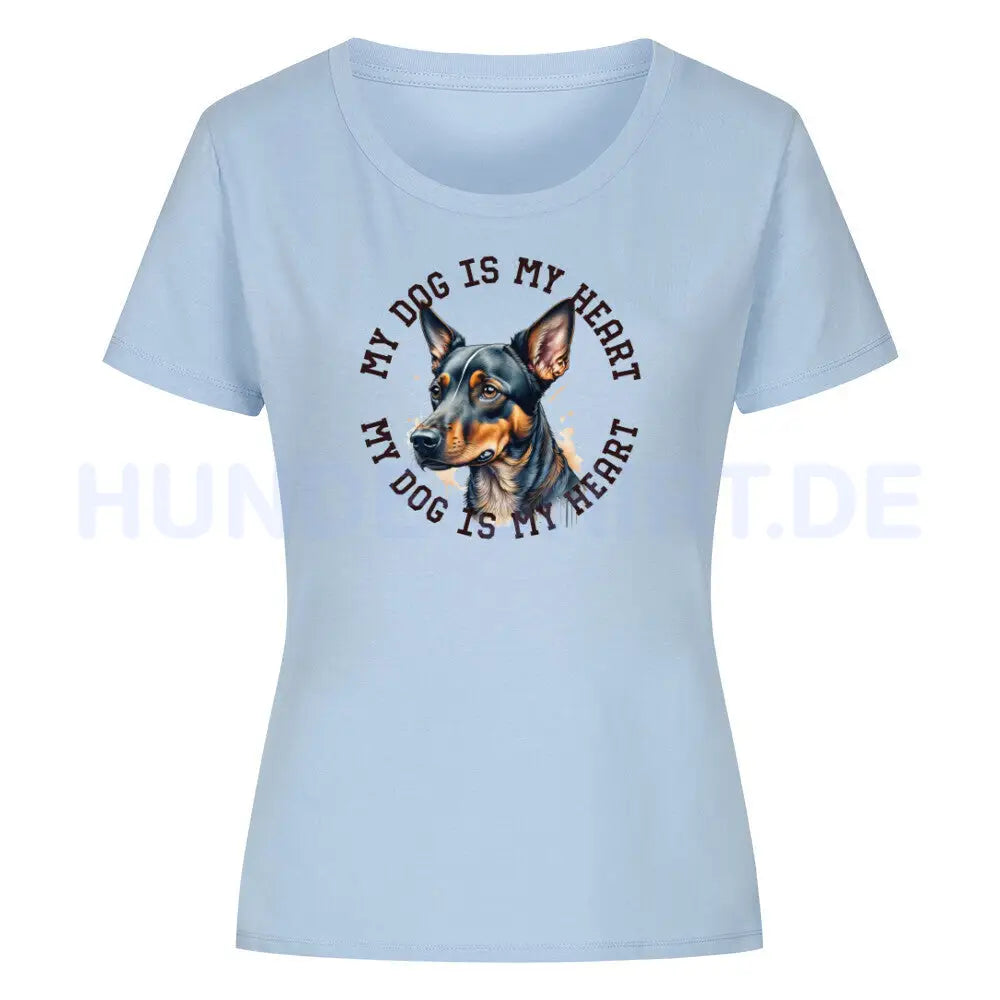 Premium Organic Damen-Shirt "Zwergpinscher HEART 2" Sky Blue – hunde-shirt.de