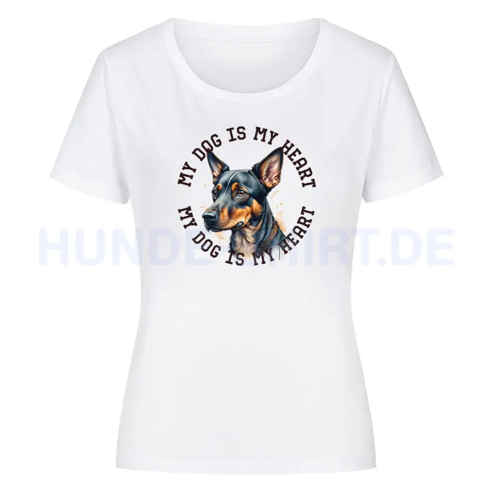 Premium Organic Damen-Shirt "Zwergpinscher HEART 2" Weiß – hunde-shirt.de