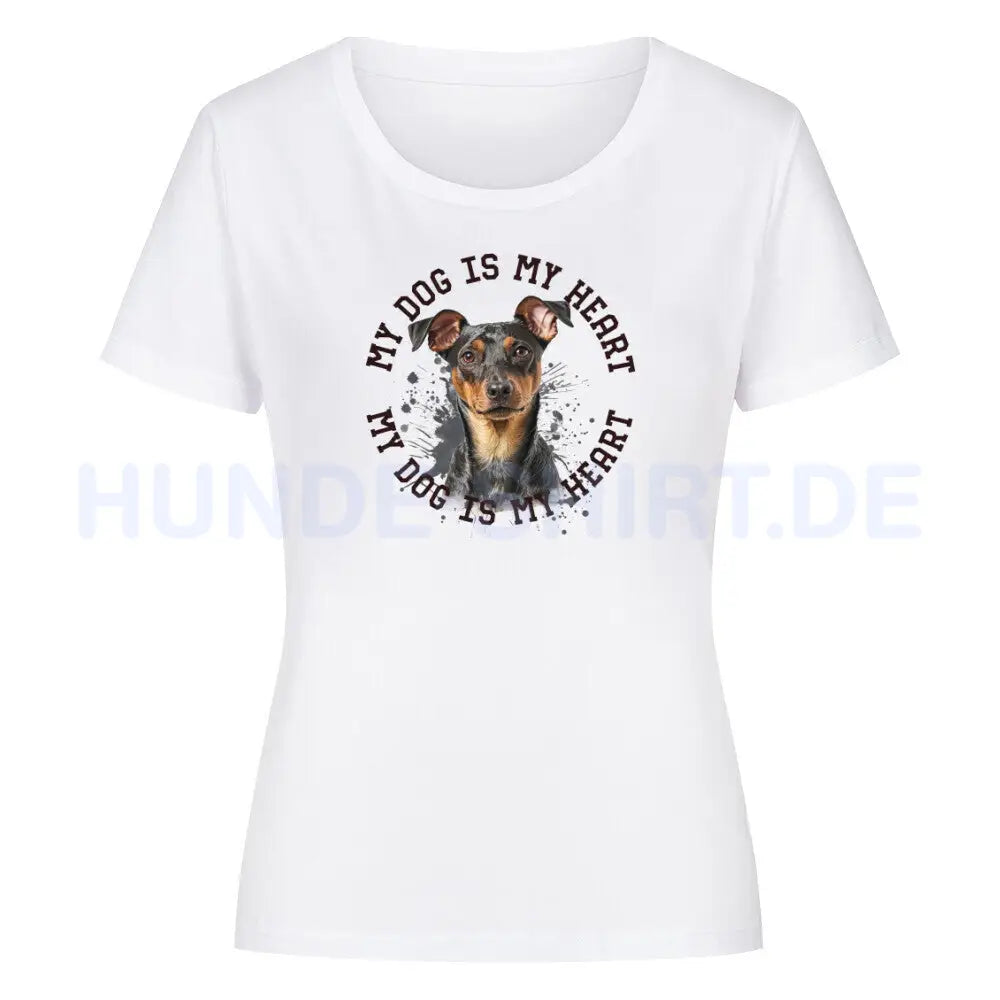 Premium Organic Damen-Shirt "Zwergpinscher HEART" Weiß – hunde-shirt.de