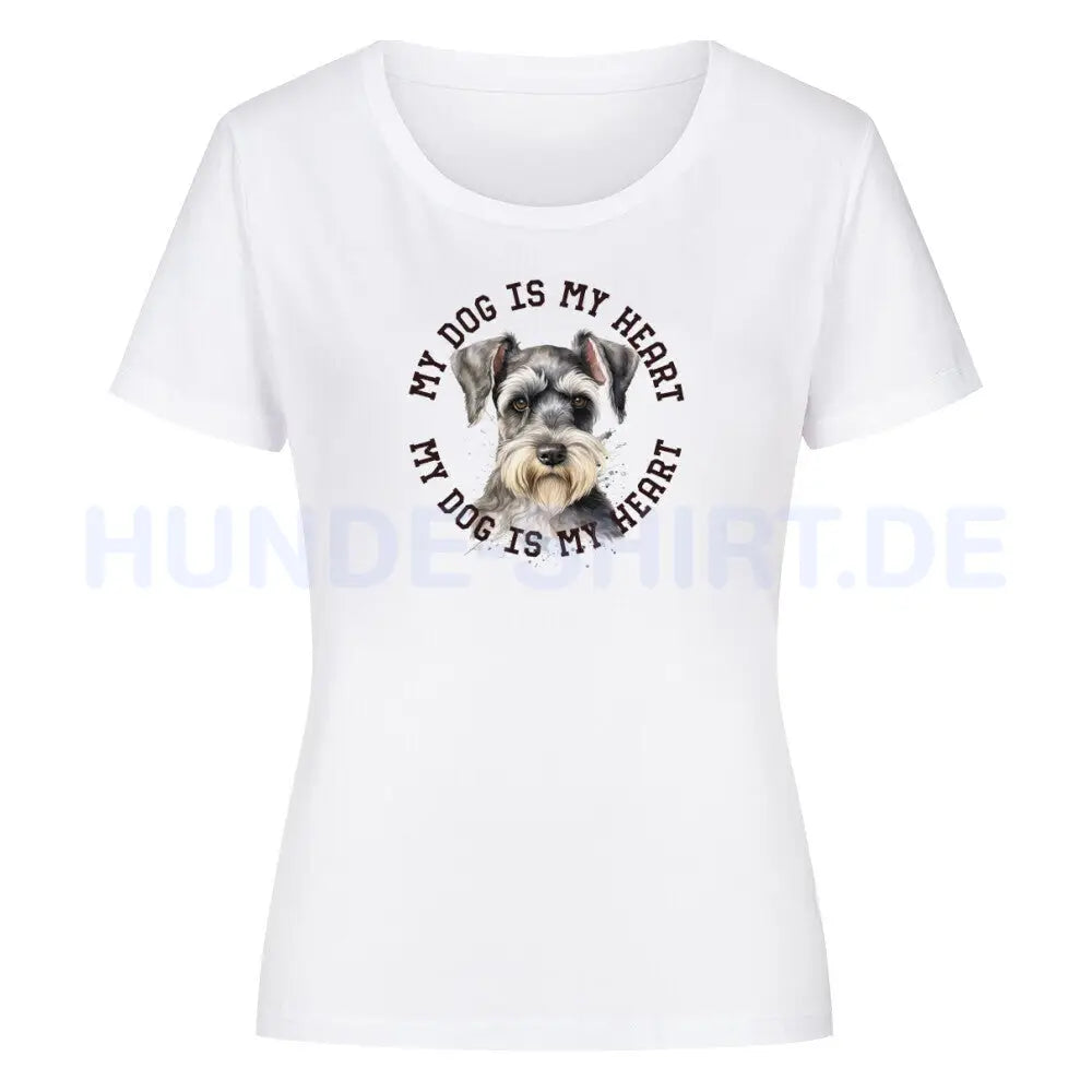 Premium Organic Damen-Shirt "Zwergschnauzer HEART" Weiß – hunde-shirt.de