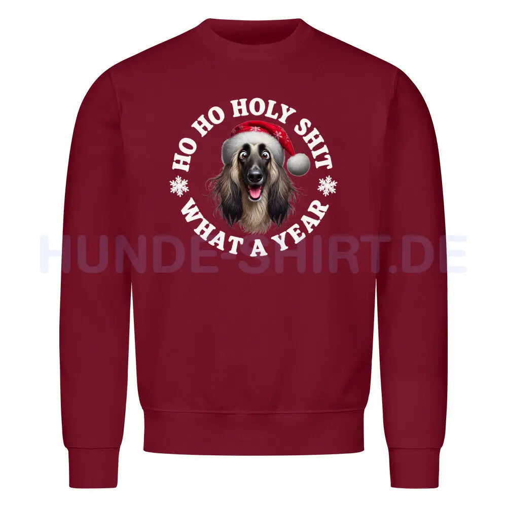 Premium Sweatshirt "Afghanischer Windhund - HO HO..." Burgunder – hunde-shirt.de