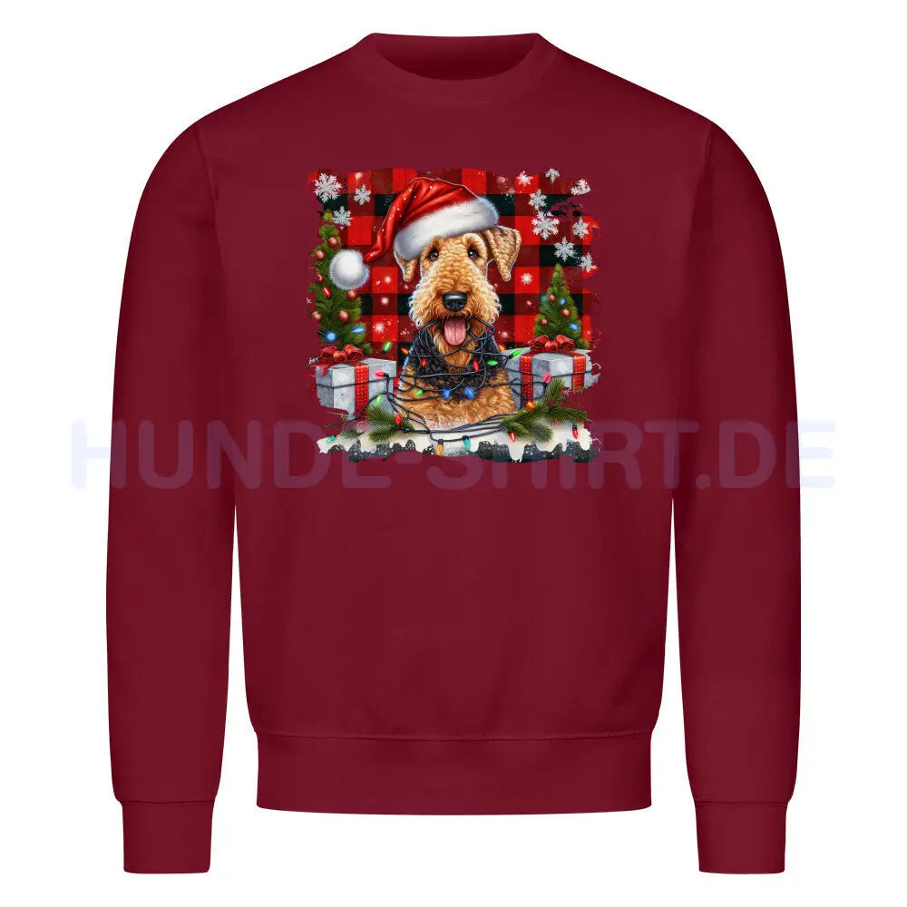 Premium Sweatshirt "Airedale Terrier - Funny Christmas" Burgunder – hunde-shirt.de